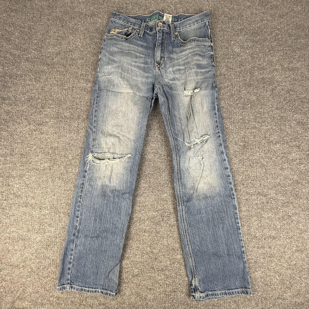 Cinch Grant Jeans Mens 32x32 Blue Straight Light Wash Distressed Denim MB9637